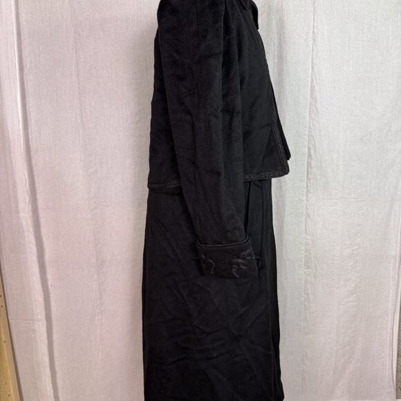 Vtg Lorovi Black Wool Coat Cape Collar Trim Elegant Overcoat Check Measurements - Picture 7 of 11